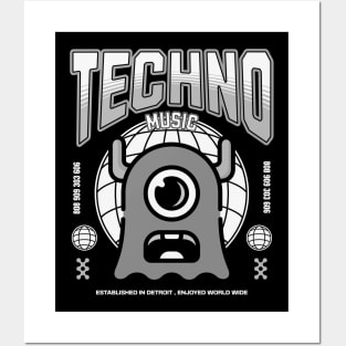 TECHNO  - One Eyed Alien (Light Grey) Posters and Art